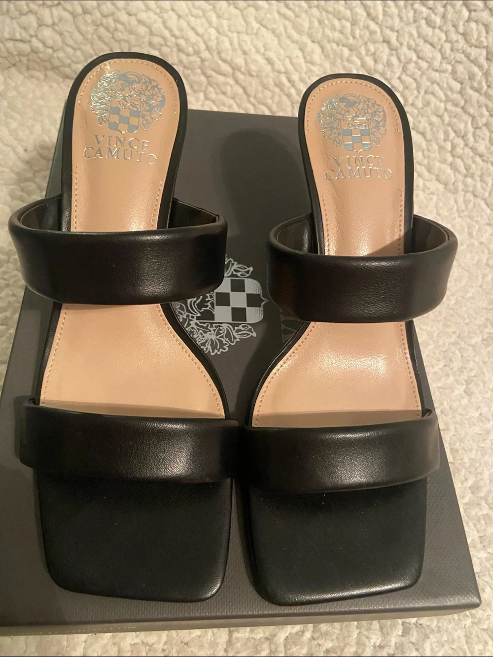 Vince Camuto Black Double-Strap Mid Heel Sandals